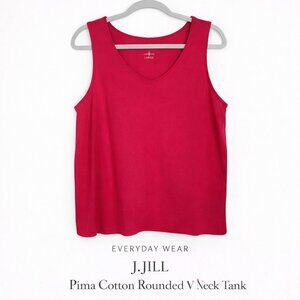 J. Jill Pima Rounded V Neck A-Line Tank Sz Large Strawberry Red Pink 100% Cotton